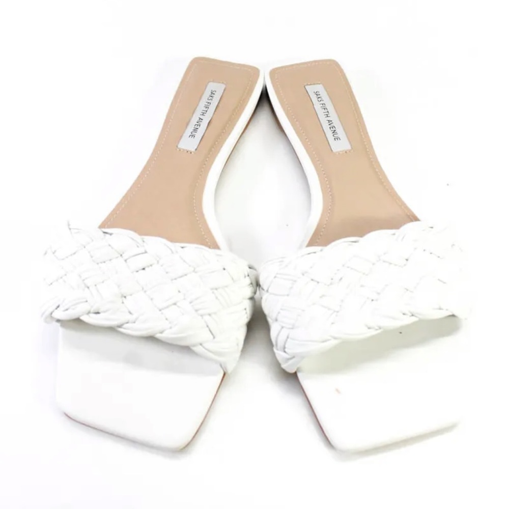 Saks Fifth Avenue Women's Knotted Leather Slip On Flats White Size 8